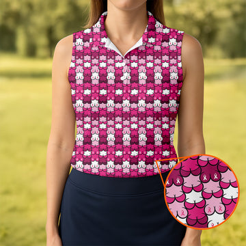Breast Cancer Awareness Ribbon Womens Golf Shirt, Breast Cancer Awareness Shirt, Ladies Golf Shirt