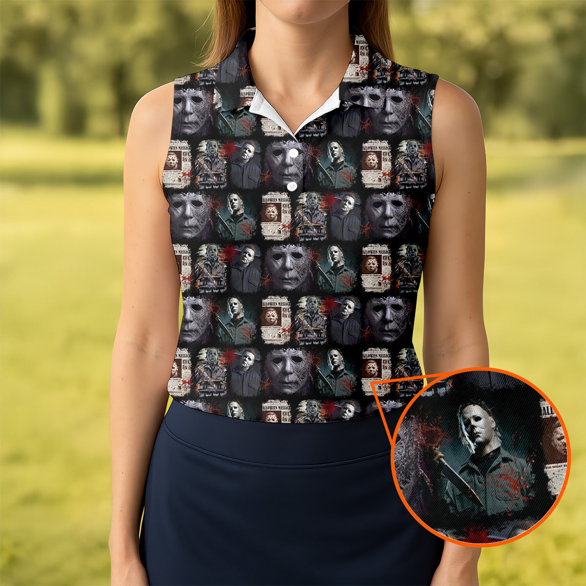 Michael Myers Halloween Funny Golf Shirts Women, Classic Horror Characters Ladies Golf Tops, Horror Movie Shirt