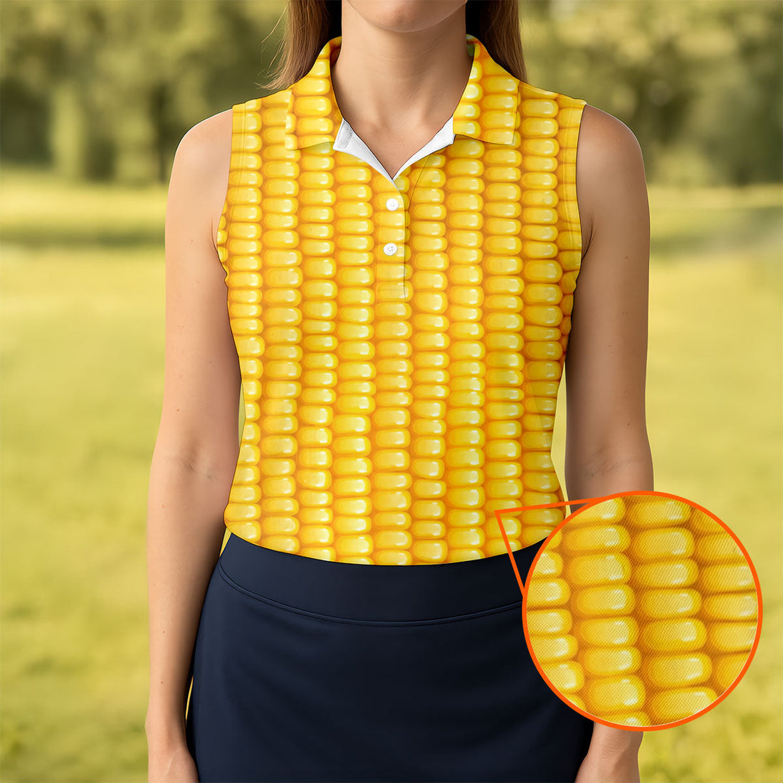 Realistic Sweet Corn Cob Print Design Golf Shirt, Women's Golf Shirt, Hawaiian Golf Shirt, Golf Polo For Women