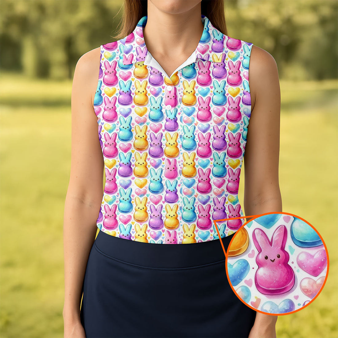 Easter Bunny Jelly Effect Seamless Pattern Women Golf Top, Fun Women's Golf Shirts, Ladies Golf Shirts