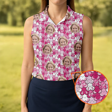 Custom Face Breast Cancer Golf Shirt, Women Golf Top, Ladies Golf Polos, Breast Cancer Awareness Shirt