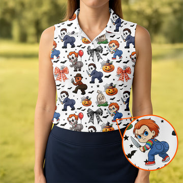Funny Horror Character Women Golf Shirt, Horror Movie Halloween Shirt, Halloween Golf Shirt, Ladies Golf Shirt