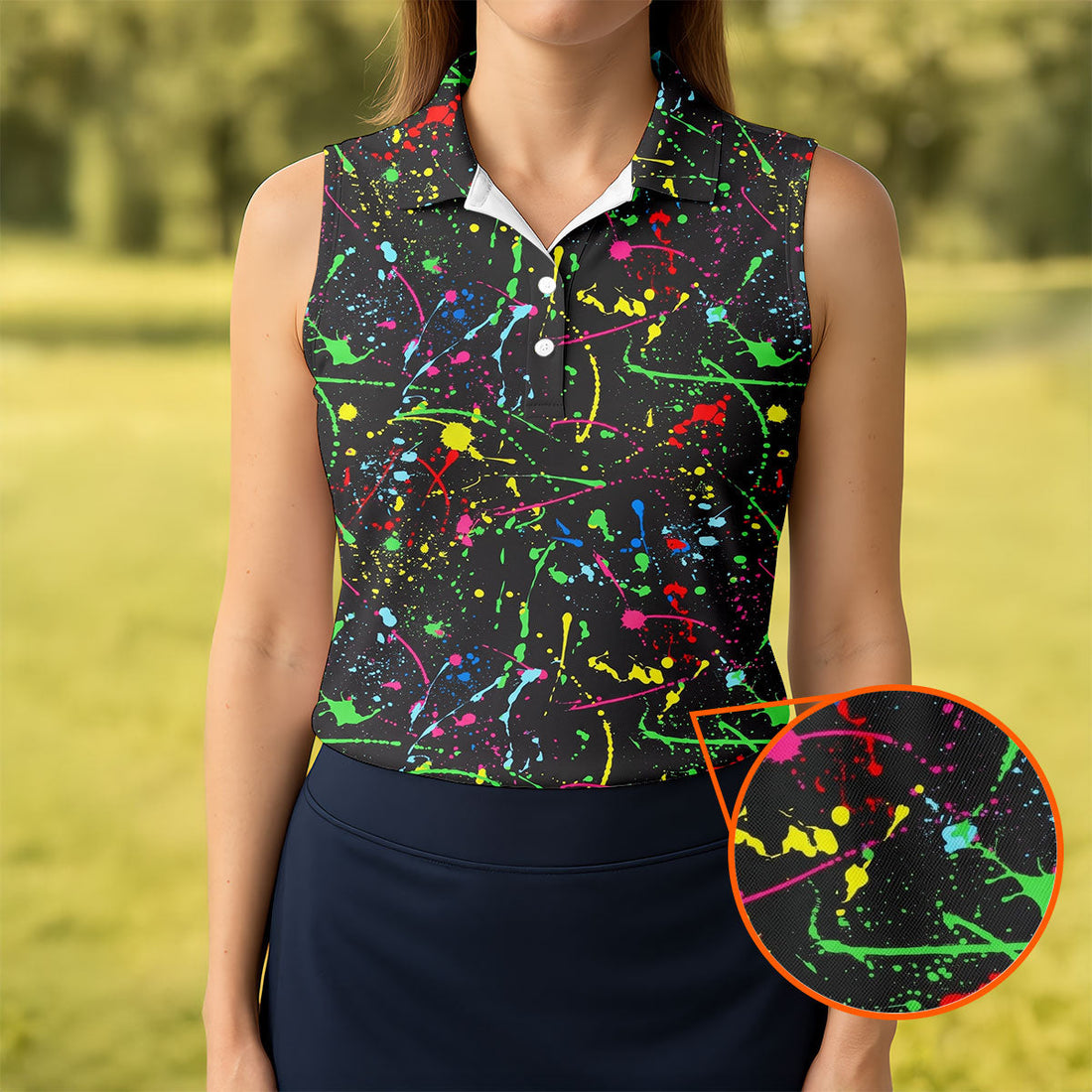 Neon Paint Splatter Pattern Golf Shirt, Women's Golf Shirt, Hawaiian Golf Shirt, Golf Polo For Women