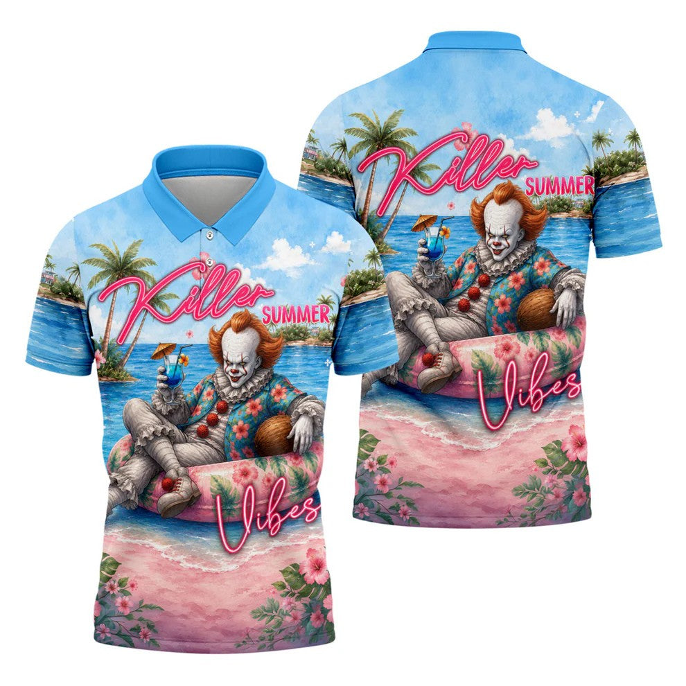 Killer Summer Vibes Evil Doll Golf Polo Shirt, Golf Shirts For Men, Mens Polo Shirts