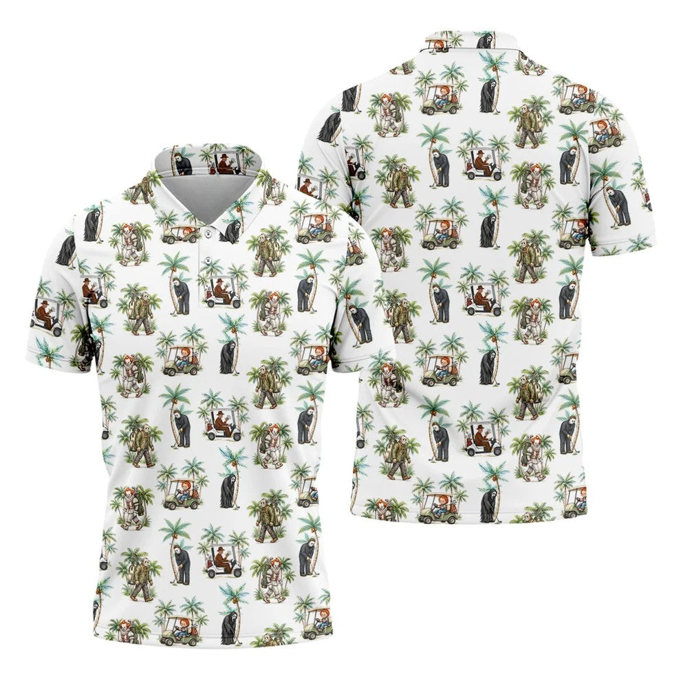 Tropical Horror Character Halloween Golf Shirt, Printed Golf Shirts, Golf Apparel For Men