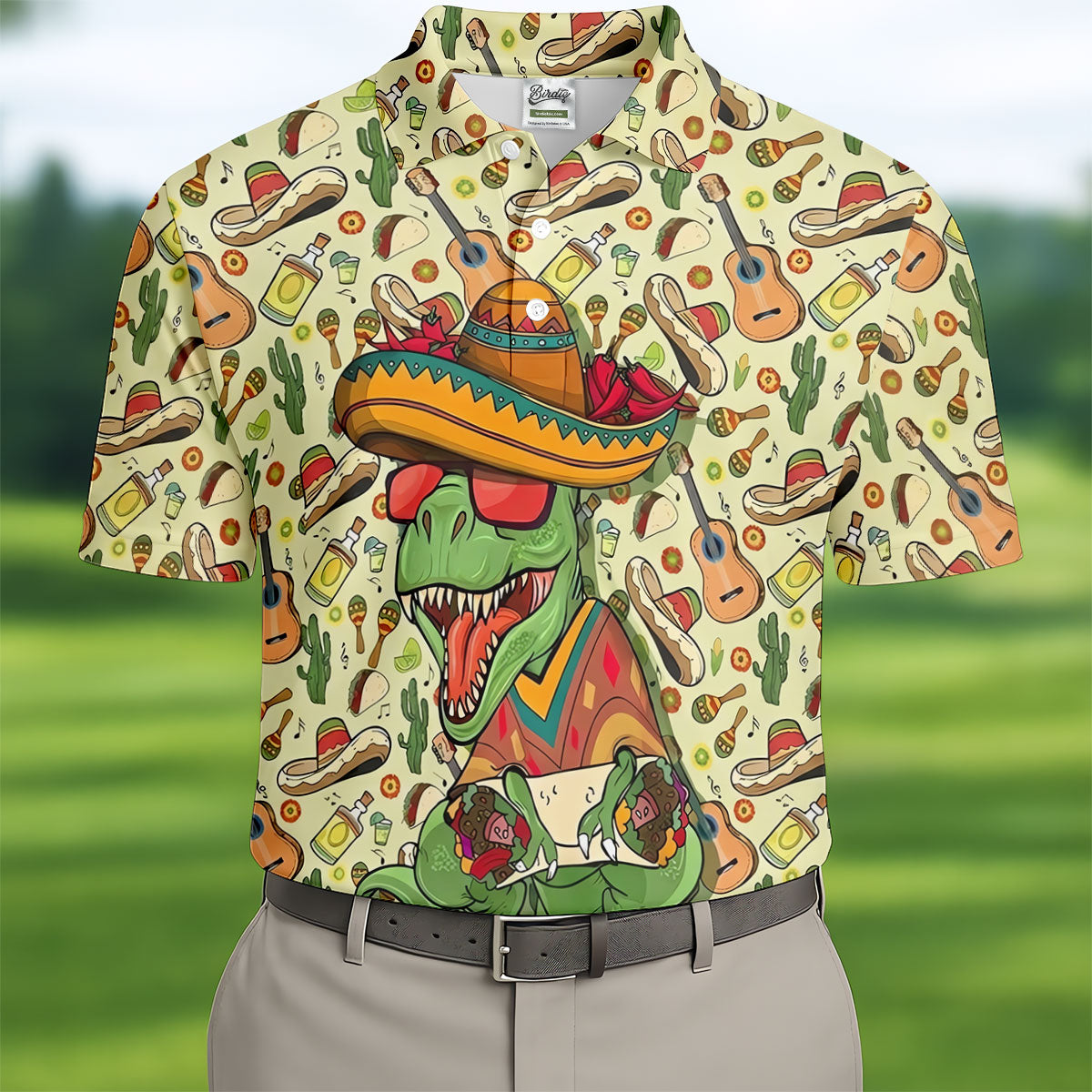 Mexican T-Rex Cinco De Mayo Celebration Funny Golf Shirt, Vibrant Color Golf Shirts For Men