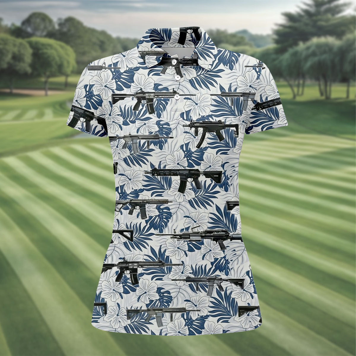 Military Theme Tropical Vibe Patriotic Golf Shirt, Women's Golf Tops, Ladies Golf Shirts, Women's Polo Shirt