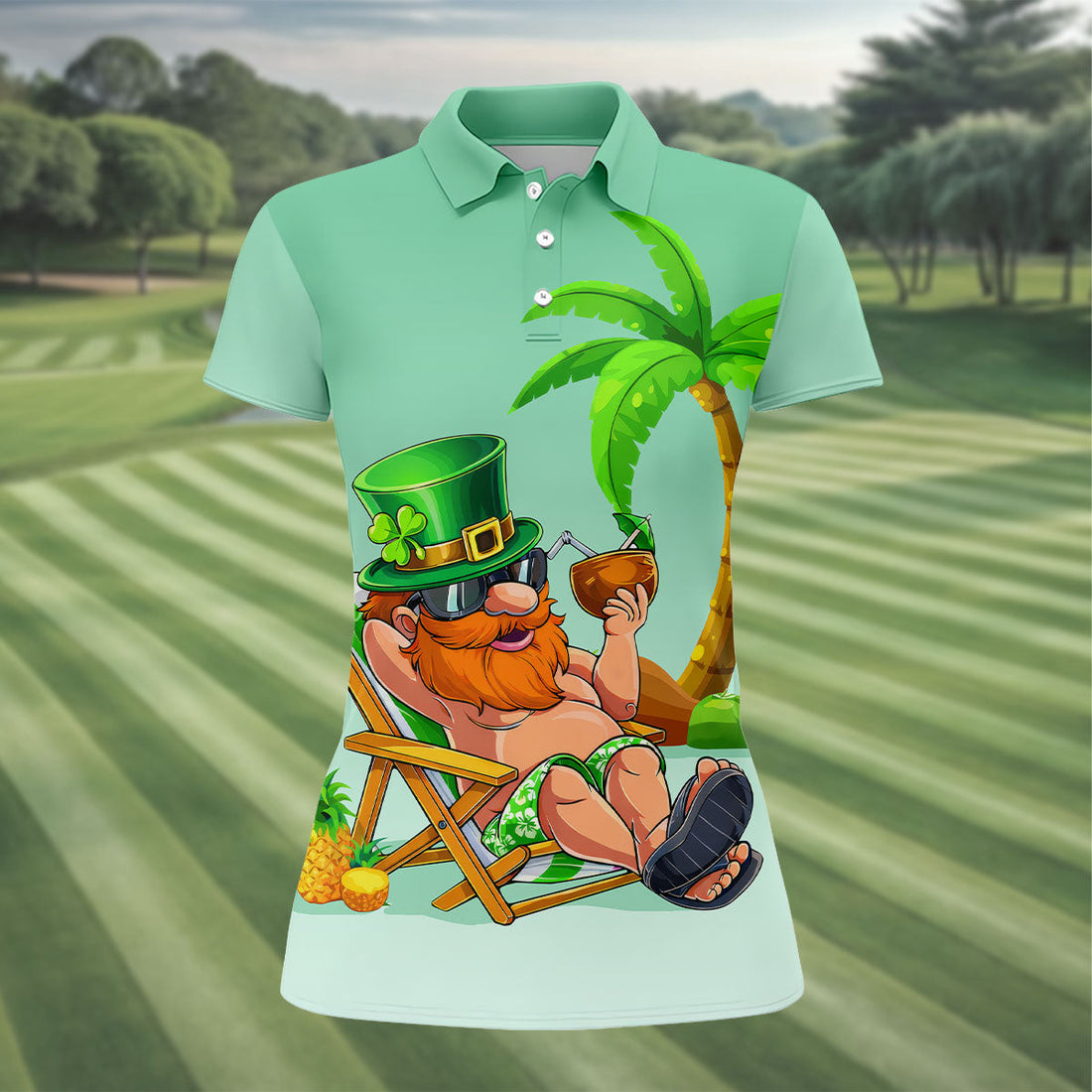 Leprechaun St Patrick's Day Hawaiian Summer Fun Golf Shirt, Golf Shirt For Women, Ladies Golf Shirts