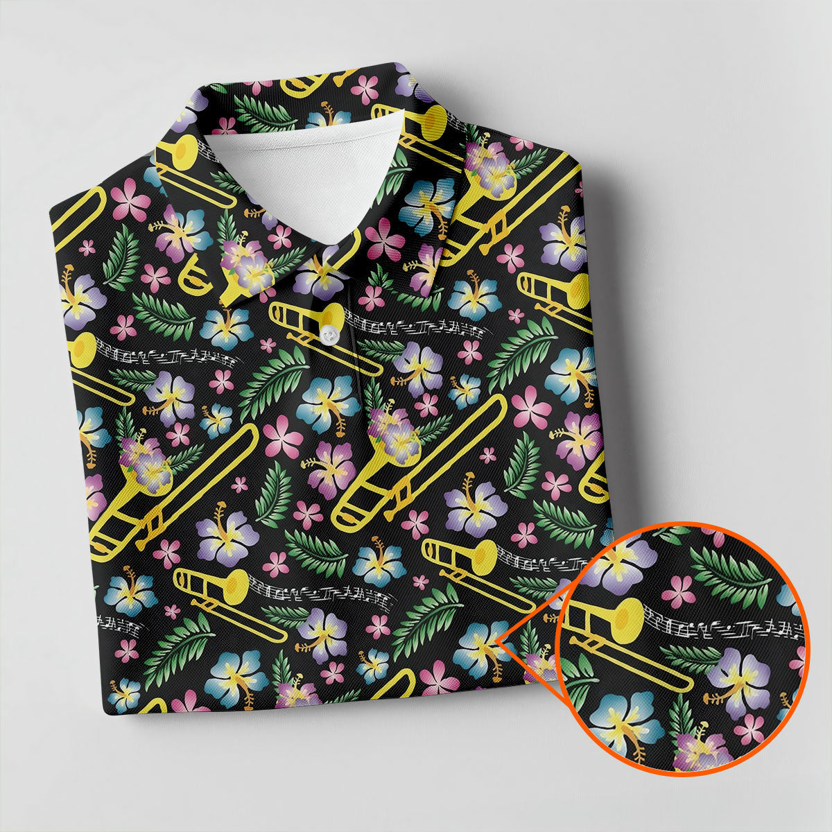 Trombones Floral Tropical Vibe Golf Tops For Men, Polo ShirtFor Men, Golf Shirts For Men