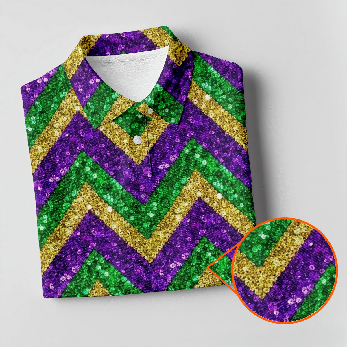 Mardi Gras Purple Gold Green Zigzag Pattern Glitter Print Golf Tops For Men, Polo ShirtFor Men, Golf Shirts For Men