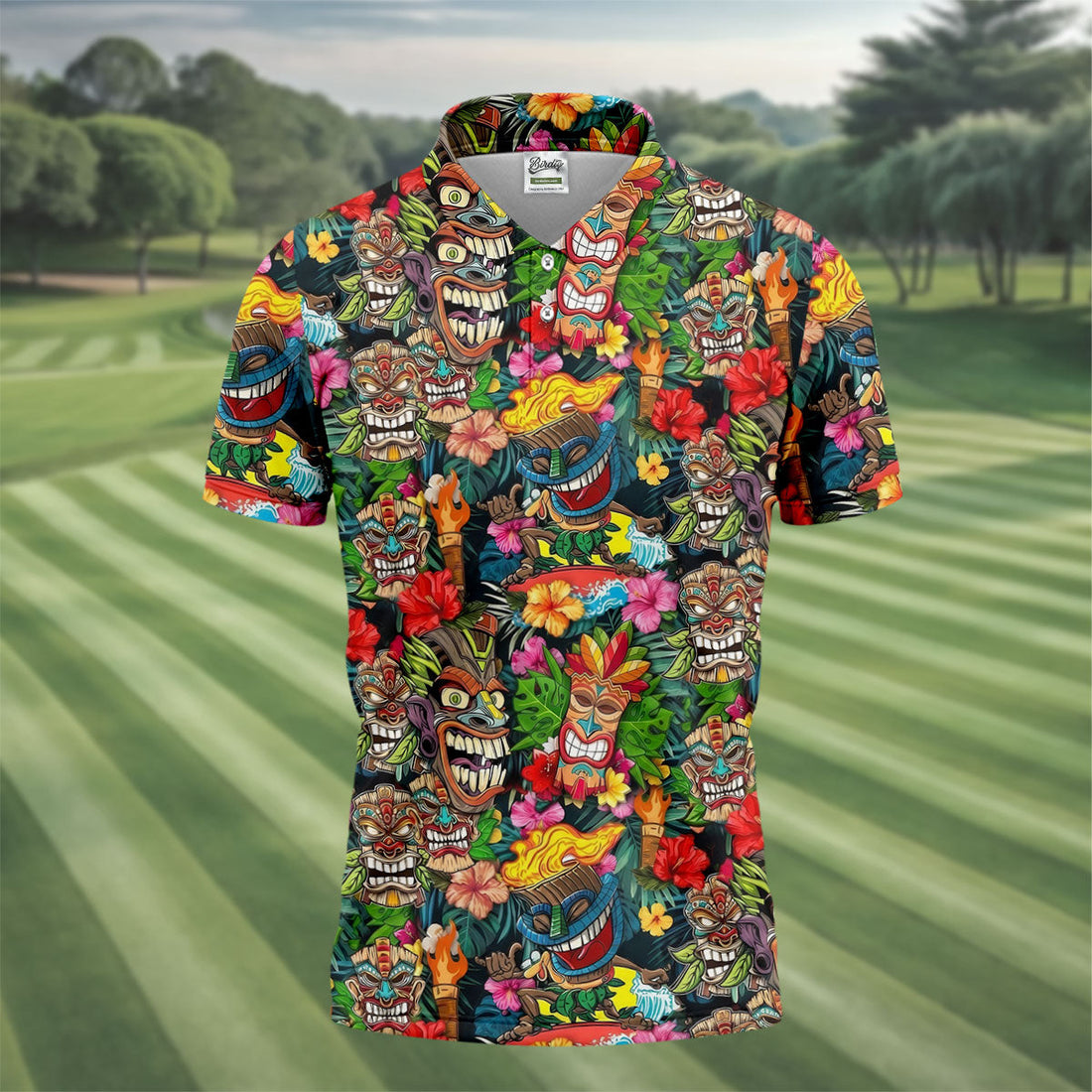 Hawaiian Tiki Tropical Floral Golf Shirts For Men, Polo ShirtFor Men, Golfing Apparel