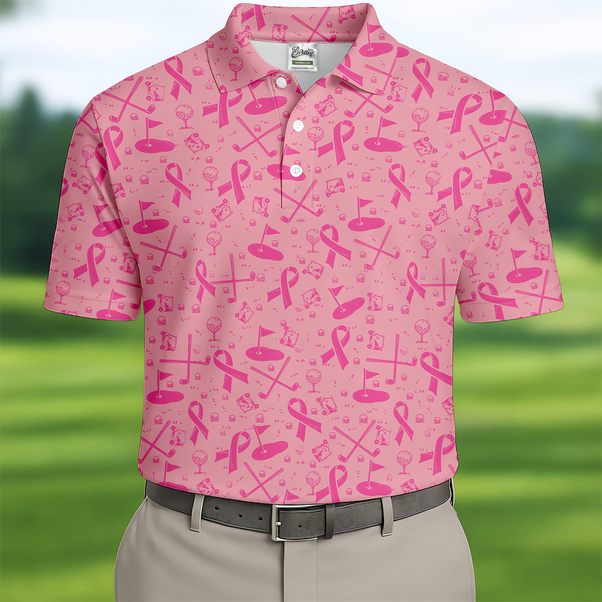 Awareness Ribbon Light Pink Golf Shirt, Cancer Awareness Shirt, Polo ShirtFor Men