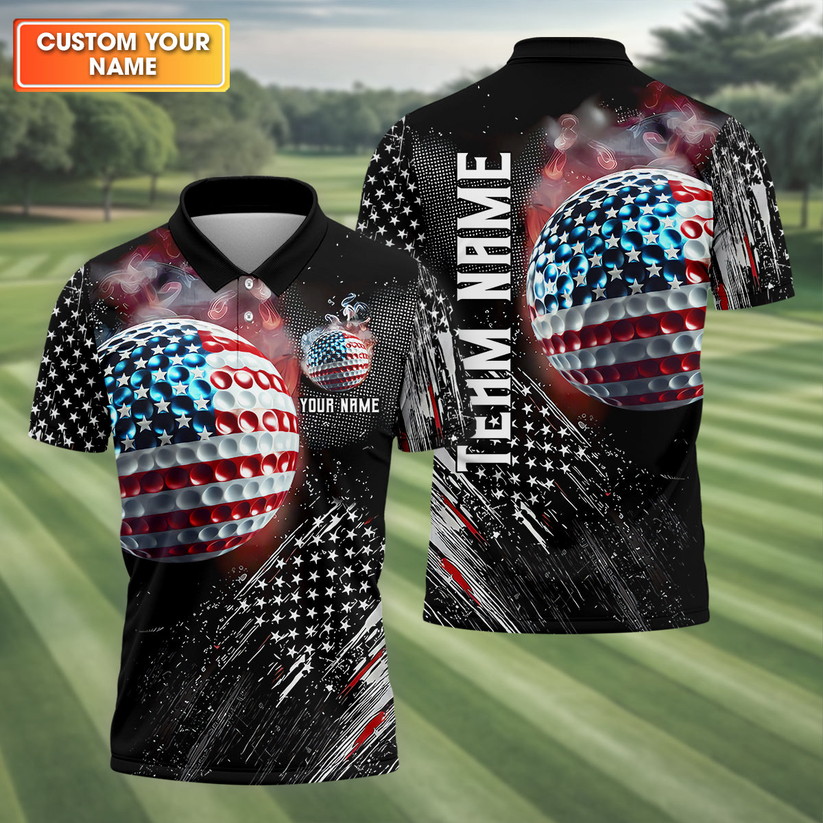 American Flag Ball Custom Golf Polo ShirtFunny Golf Shirt, Dad Golf Gift