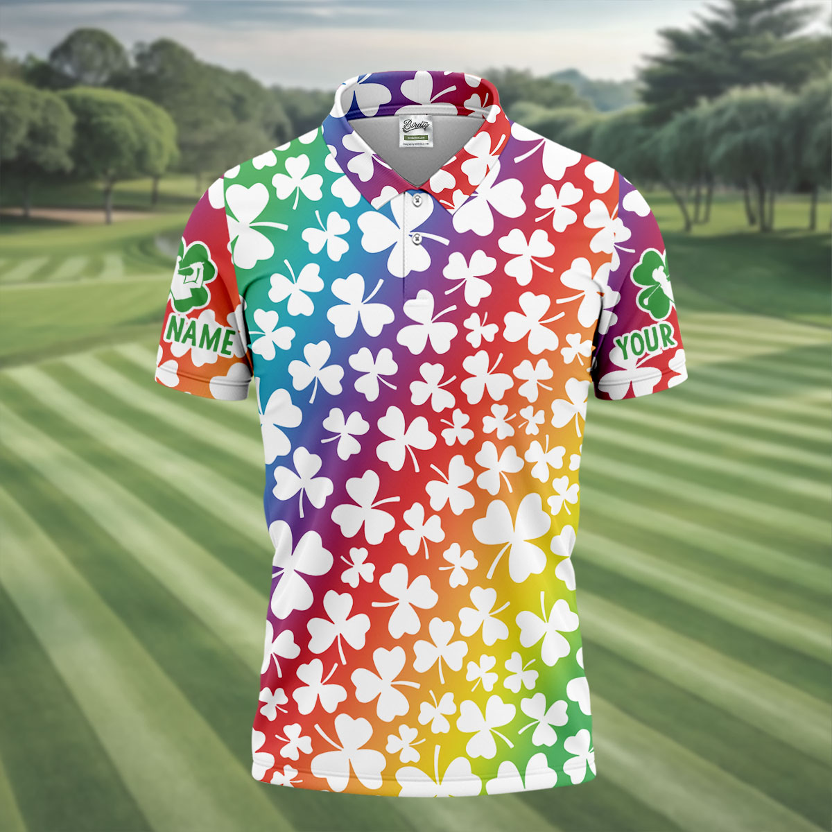 Rainbow Shamrock St Patrick's Day Golf Shirt, Golf Tops For Men, Polo ShirtFor Men, Golf Shirts For Men