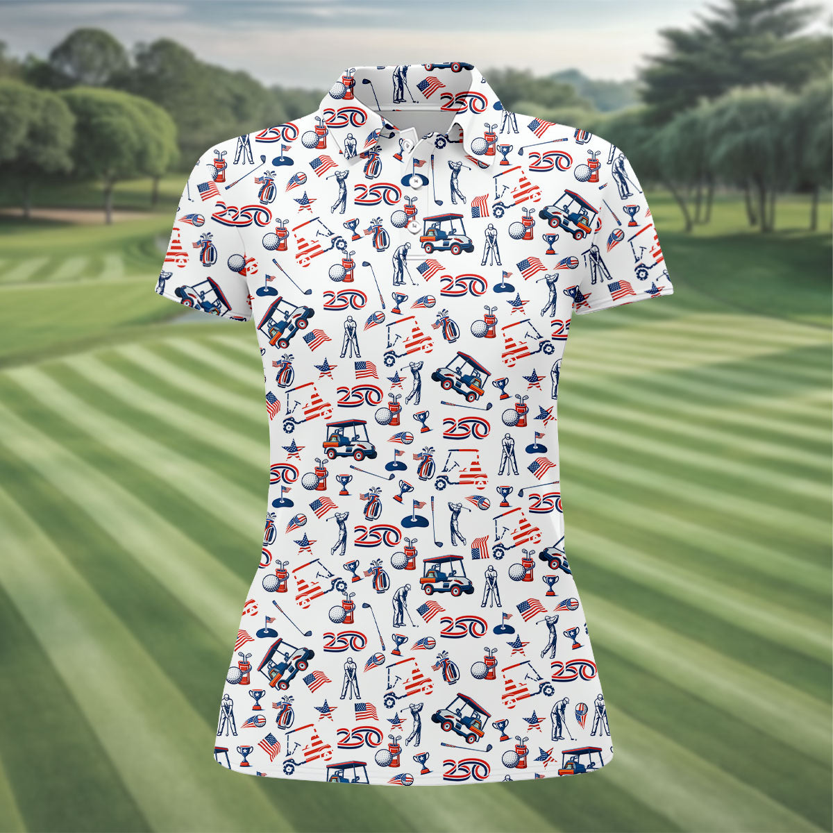 250th Anniversary US Flag Pattern Patriotic Golf Shirt, 4th Of July Women Golf Top, Ladies Golf Shirts