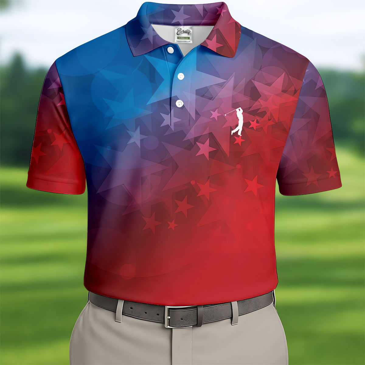 American Flag Pattern Golf Tournament Red And Blue Golf Shirts For Men, Polo ShirtFor Men
