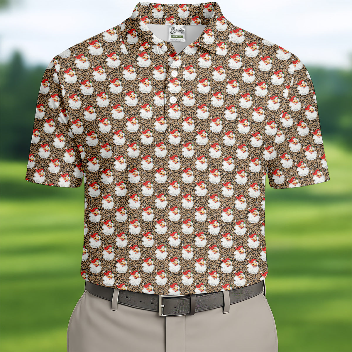 Leopard Santa Xmas Golf Shirt, Golf Tops For Men, Retro Golf Shirt, Christmas Golf Shirt, Golf Gift For Men