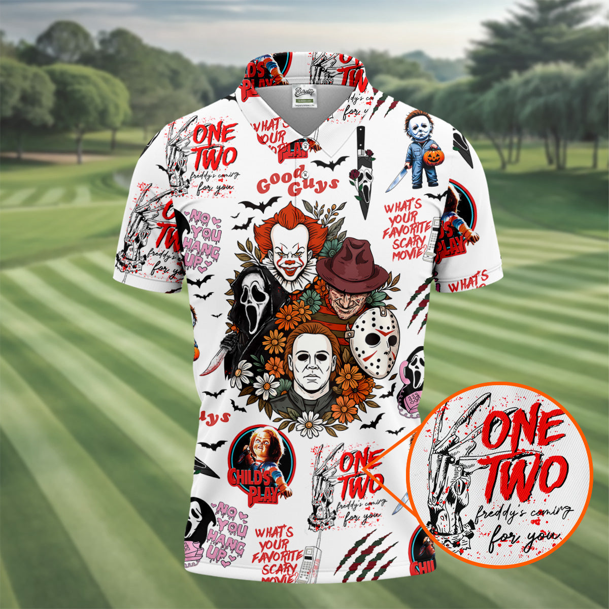 Horror Halloween Character Halloween Golf Shirt, Cool Golf Gift For Horror Fan, Polo ShirtFor Men