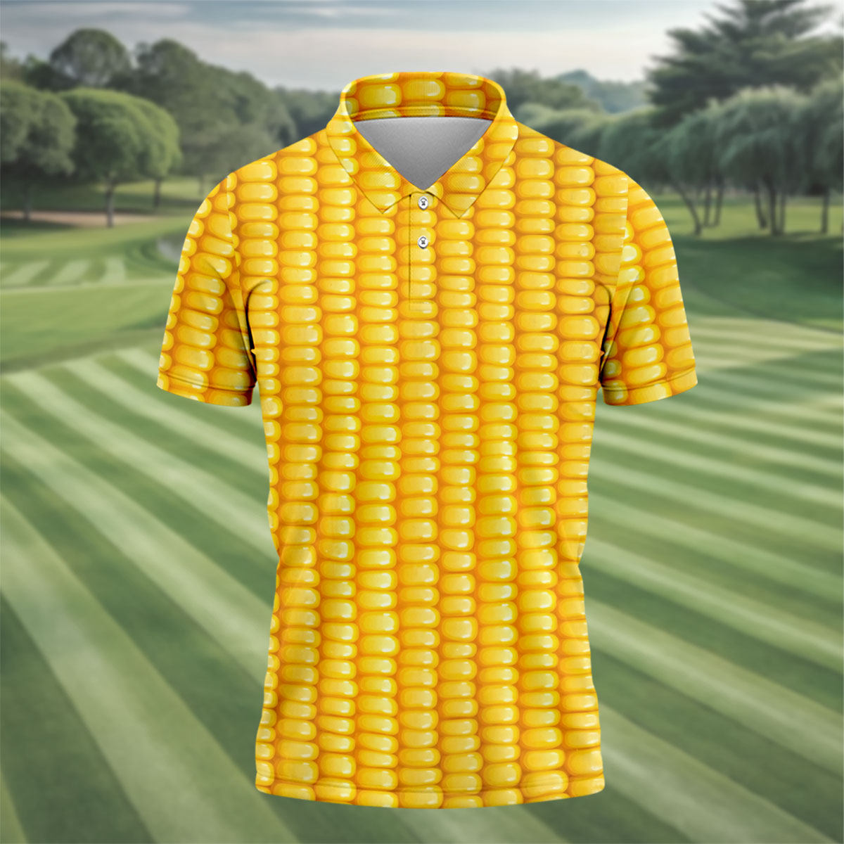 Realistic Sweet Corn Cob Print Design Hawaiian Golf Shirt, Golf Shirts For Men, Polo Shirts For Men