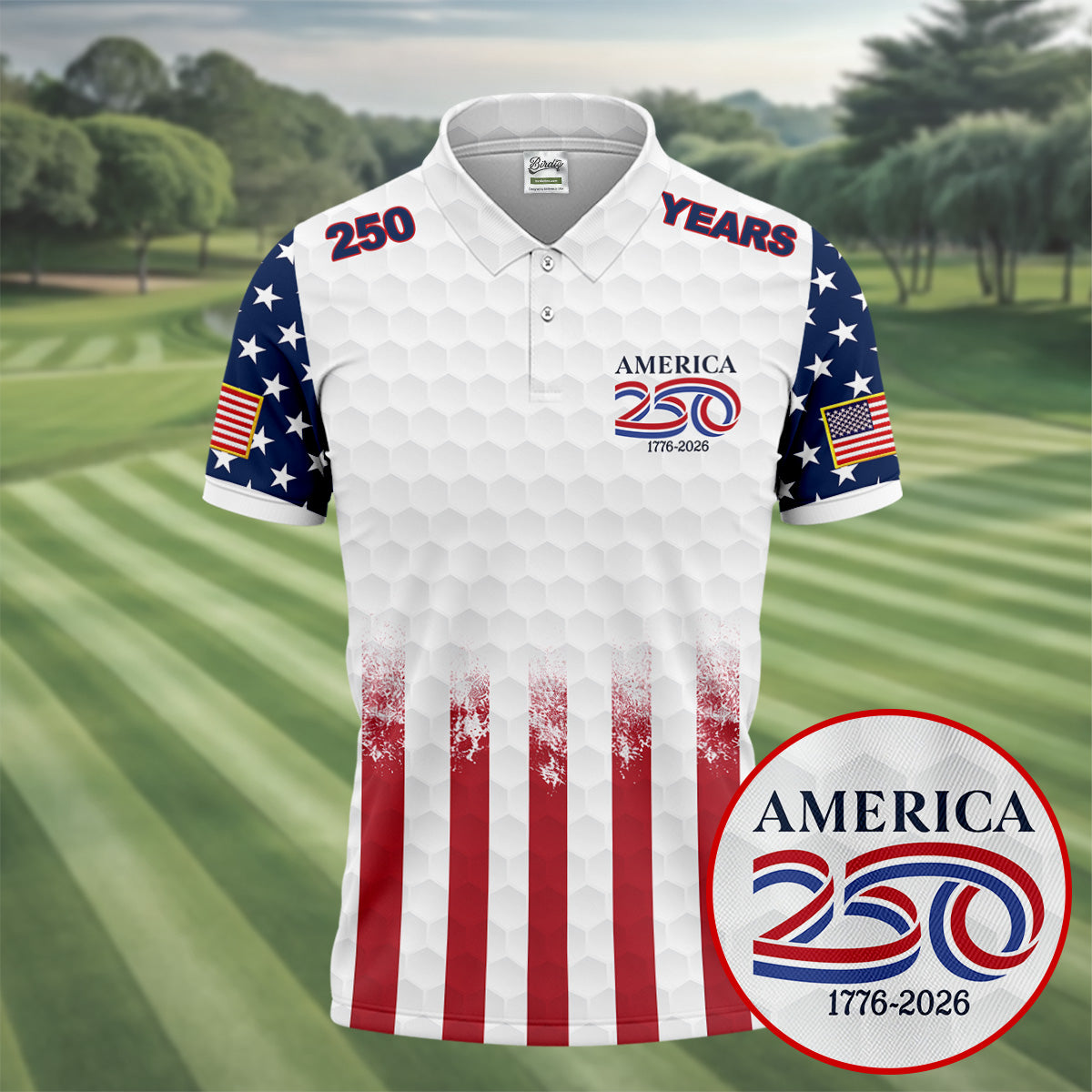 250 Years America Golf Ball Pattern 4th Of July Golf Shirt, Patriotic Golf Shirt, Golf Shirts For Men