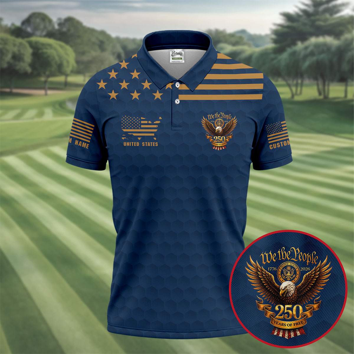 Navy Veteran We The People 250 Years Of Free 4th Of July Golf Shirt, Golf Shirts For Men