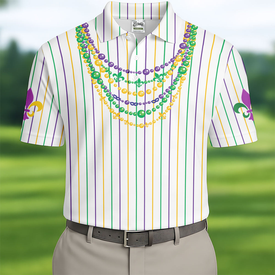 Mardi Gras Beads Necklaces Print White Golf Shirt, Golf Tops For Men, Polo ShirtFor Men, Golf Shirts For Men