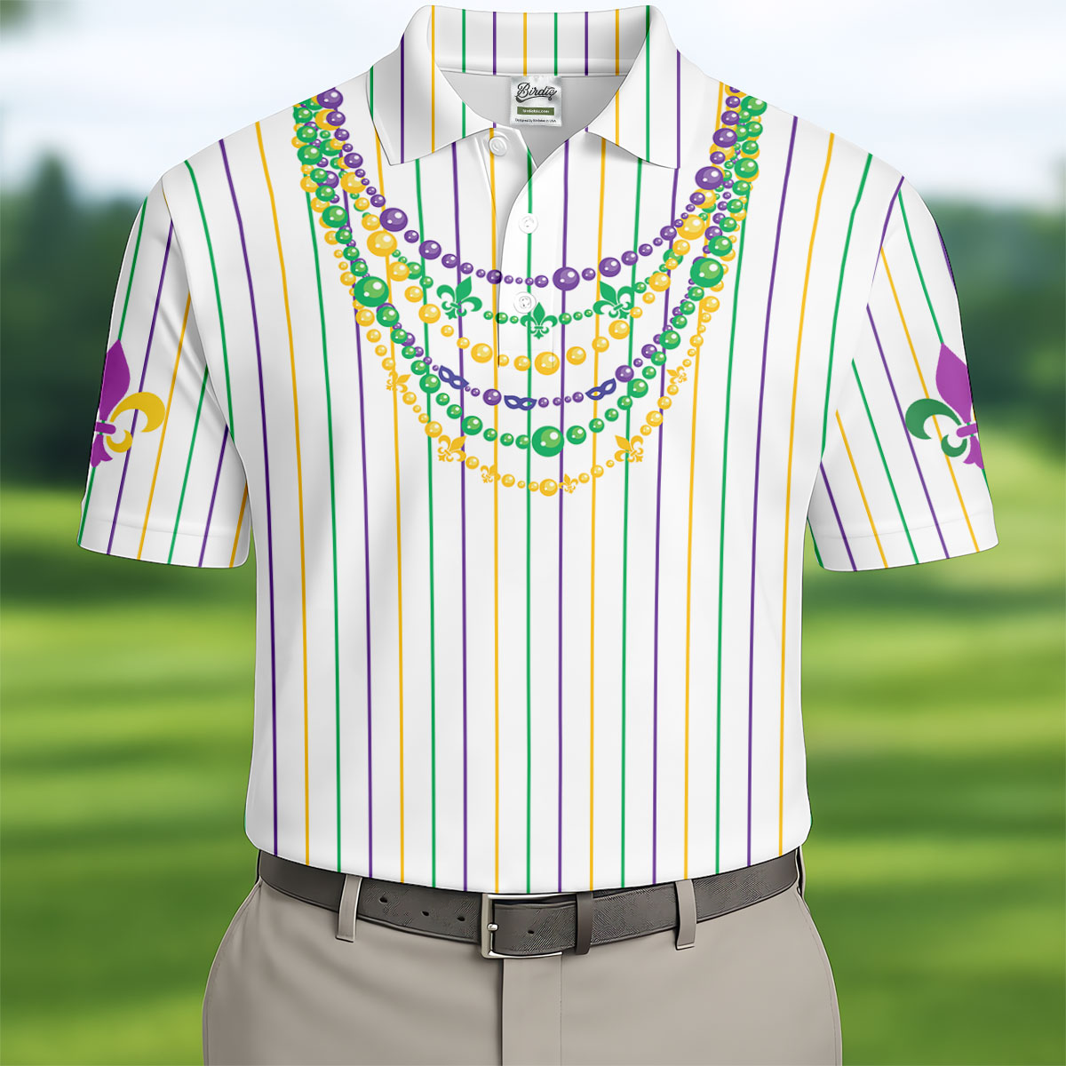 Mardi Gras Beads Necklaces Print White Golf Shirt, Golf Tops For Men, Polo ShirtFor Men, Golf Shirts For Men
