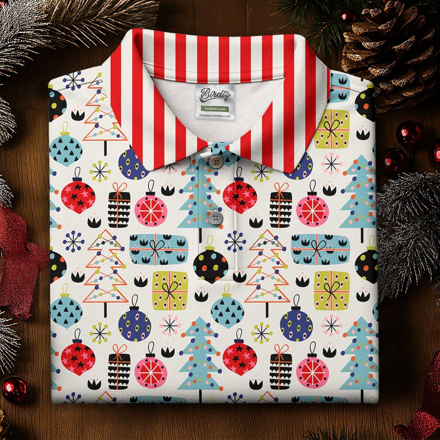 Colorful Christmas Men's Golf Polo Shirtristmas Golf Shirt, Cute Golf Outfit, Golf Gift For Men