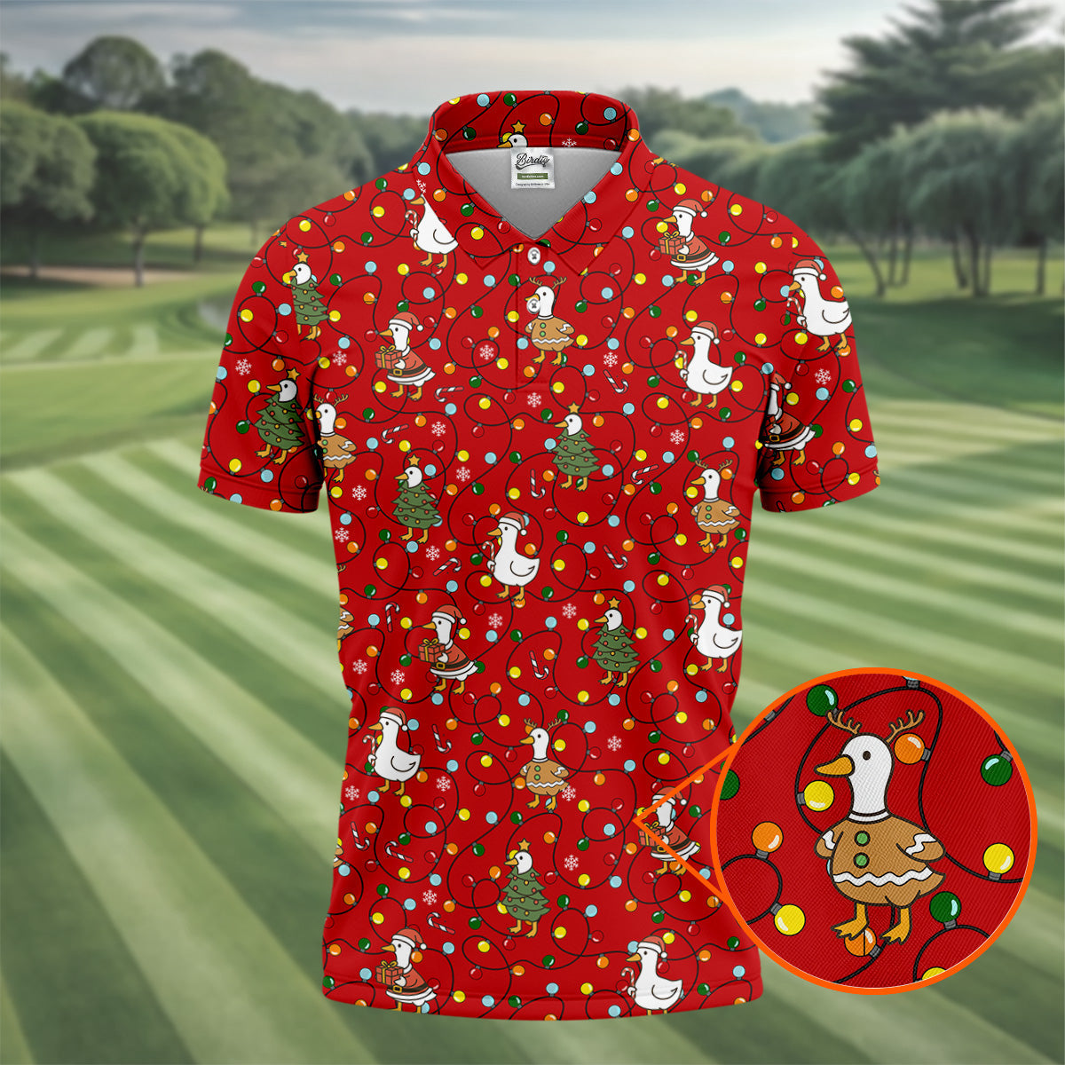 Funny Duck Merry Xmas Red Golf Shirts, Gifts For Golf Lovers, Polo ShirtFor Men, Golfing Apparel