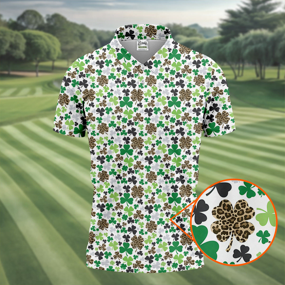 Leopard Pattern St Patrick's Day Shamrock Golf Shirt, Fun Golf Shirts For Men, Polo ShirtFor Men