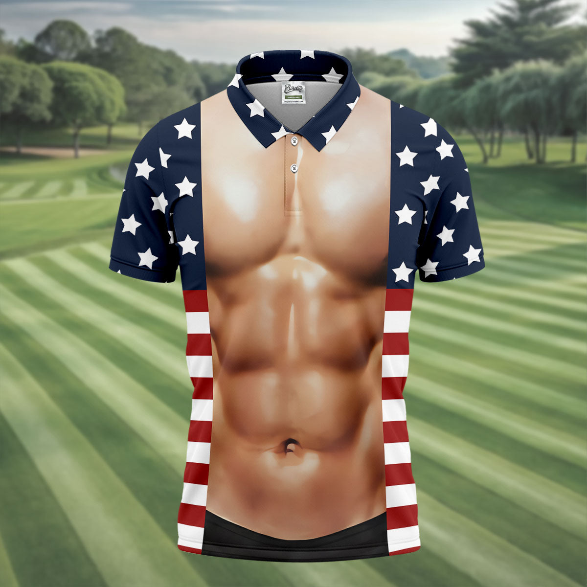 American Flag Pattern Men's Funny Golf Shirts, 250th Anniversary Performance Golf Shirt, Polo Shirt Men