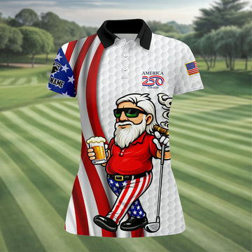 America 250 Patriotic Man 4th Of July White Golf Shirt, Golf And Beer Women's Golf Tops