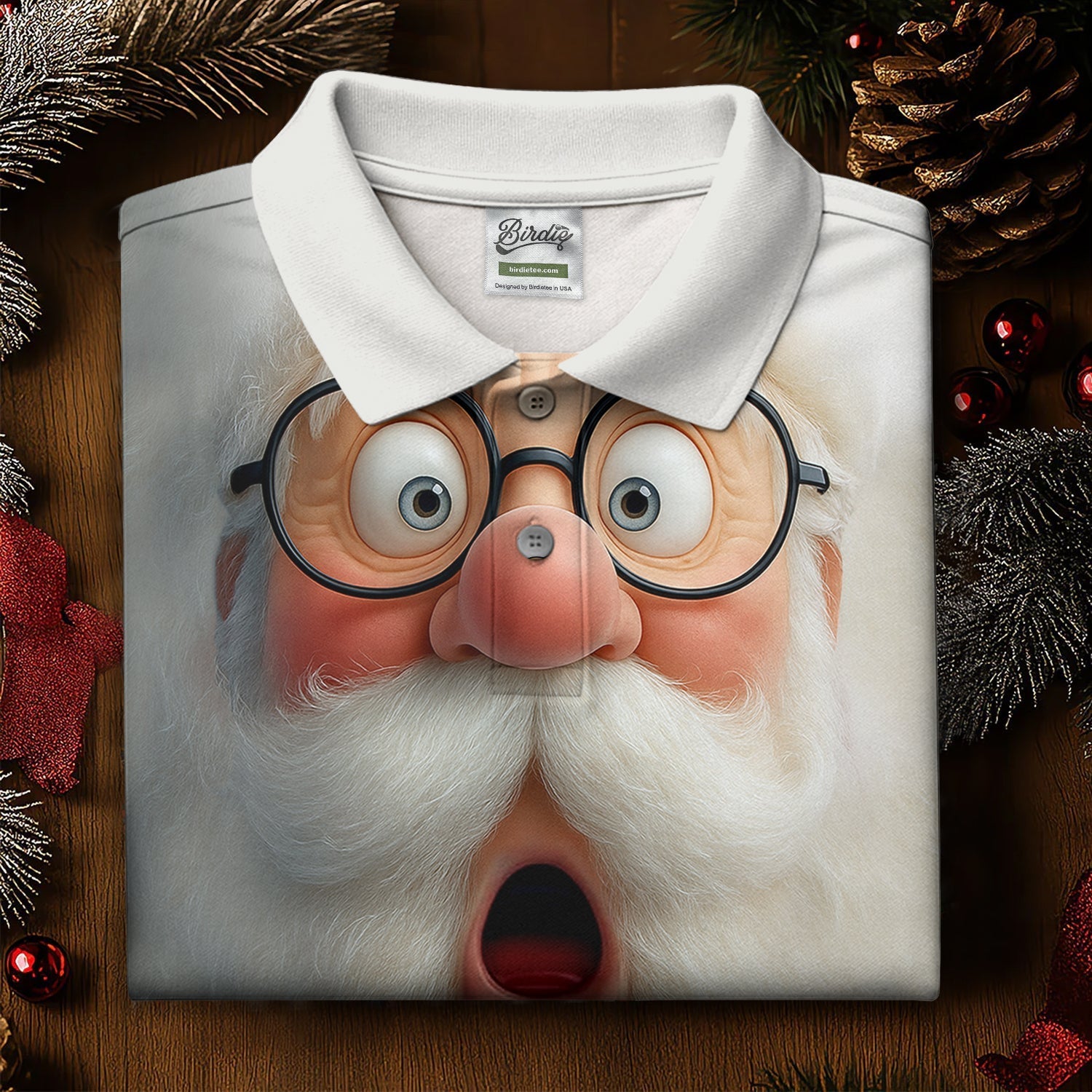 Surprised Funny Santa Claus Face Men's Golf Polo Shirtistmas Golf Shirt, Golf Gift For Men