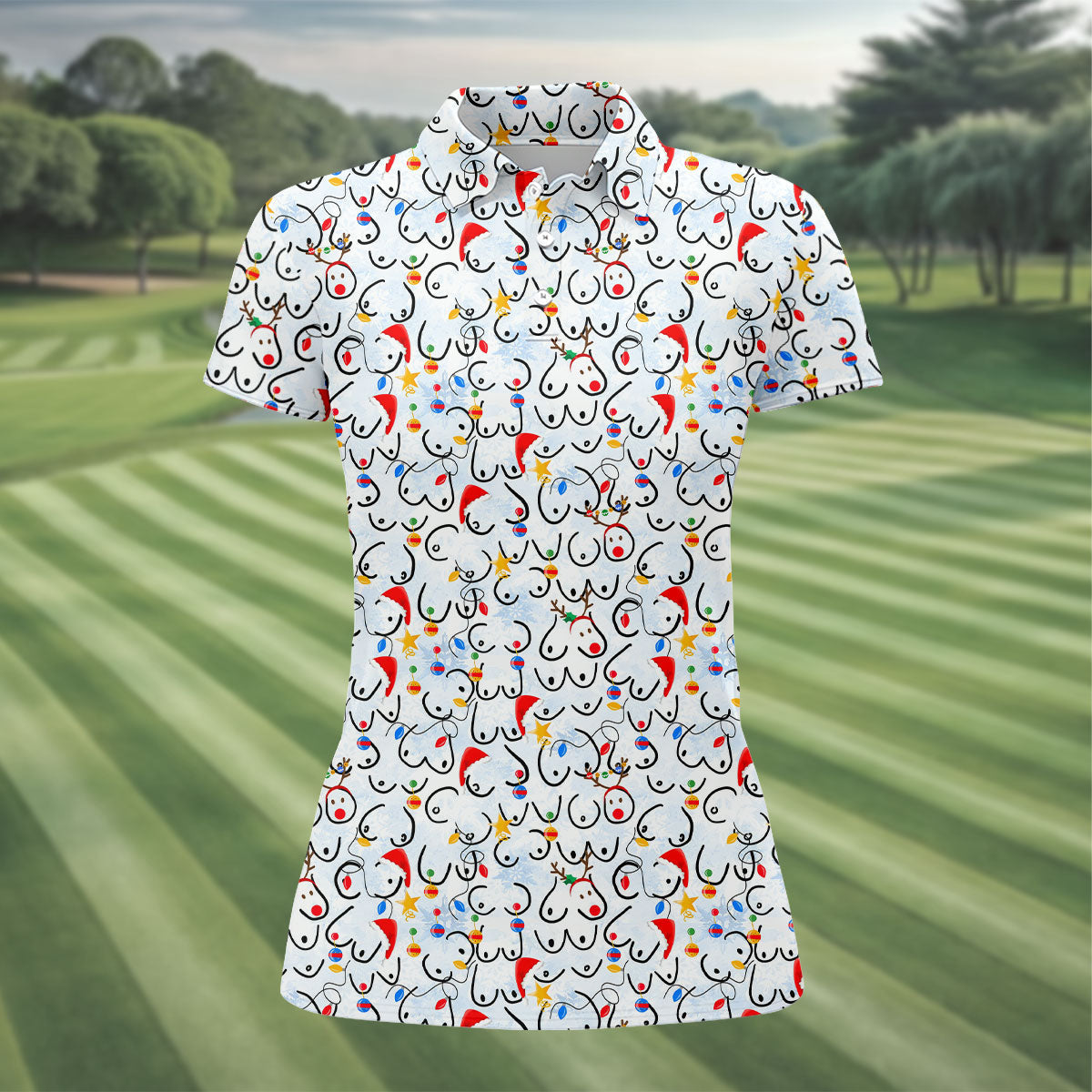 Naughty Christmas Fun Women's Golf Shirts, Christmas Golf Shirt, Ladies Golf Tops, Ladies Golf Gift Ideas
