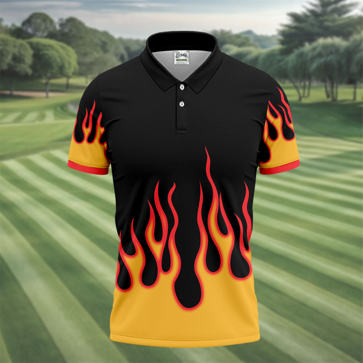 Retro Flame Fire Pattern Design Hawaiian Golf Shirt, Golf Shirts For Men, Polo Shirts For Men