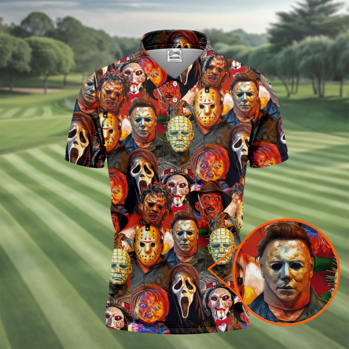Horror Movie Characters Golf Tops For Men, Halloween Golf Shirt, Unique Gift For Golfer, Polo ShirtFor Men
