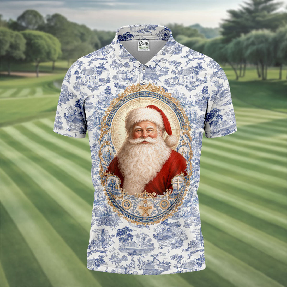Xmas In July Santa Portrait Christmas Polo Shirt, Mens Golf Polo, Mens Golf Apparel