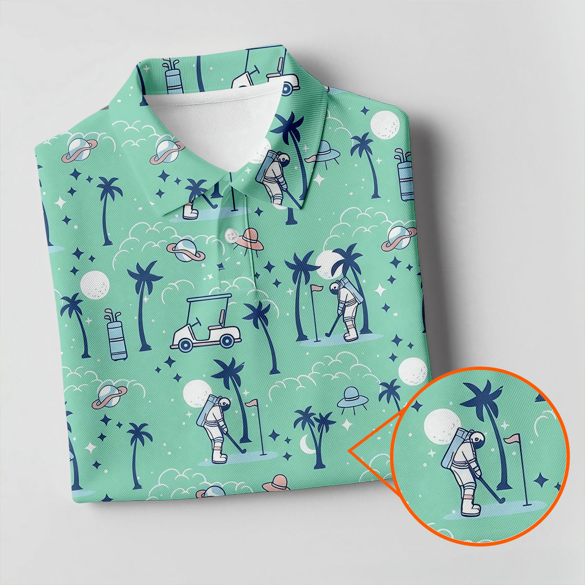 Astronaut Golfing Space Themed Tropical Golf Shirt, Women's Golf Tops, Ladies Golf Shirt