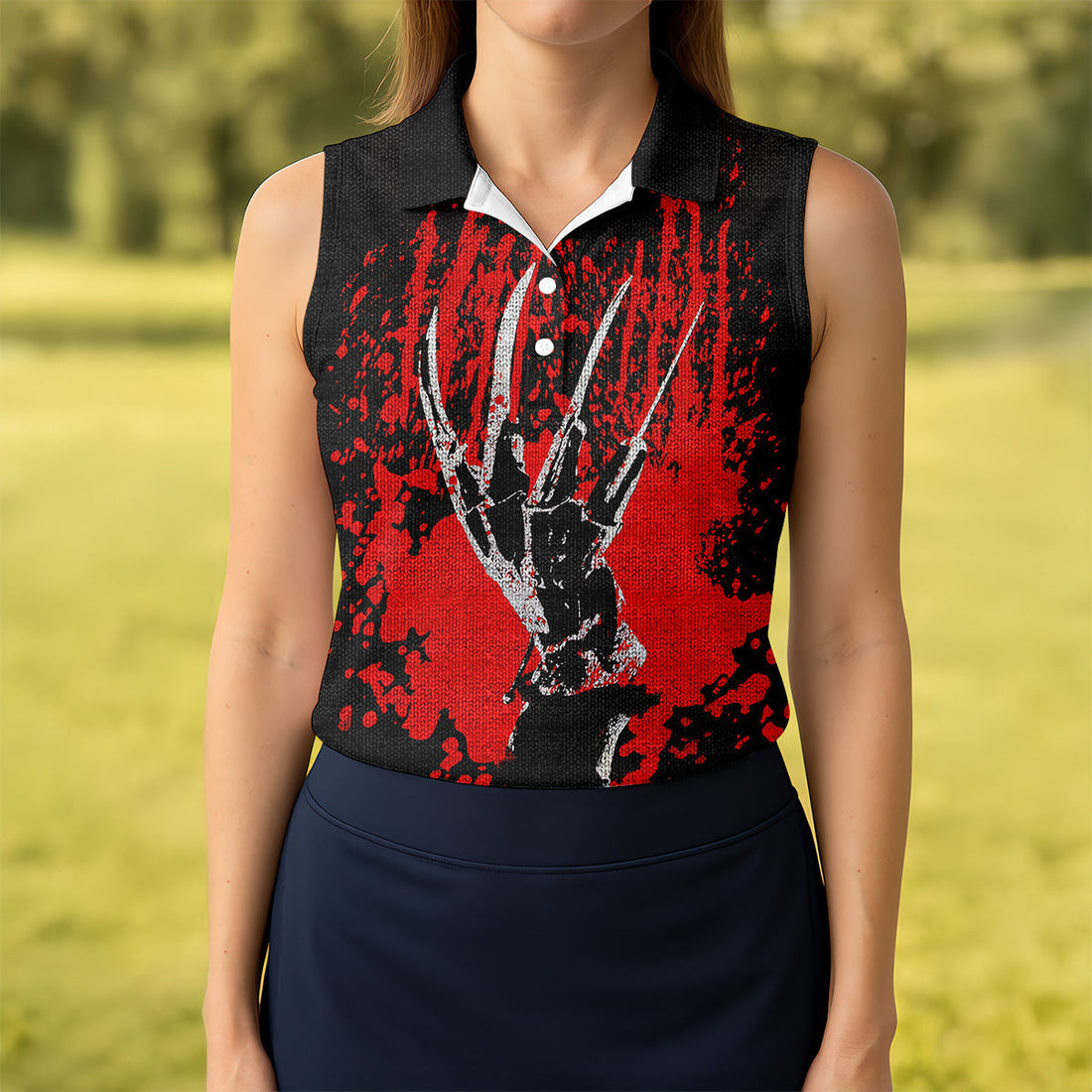 Horror Hand Women's Golf Tops, Horror Movie Golf Polos, Halloween Golf Shirt, Gift For Golfer