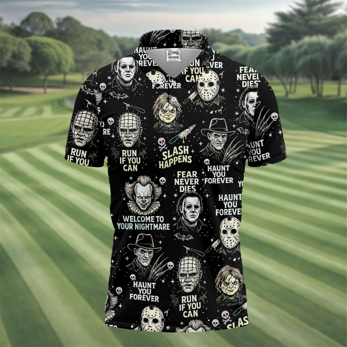Scream Squad Horror Halloween Character Halloween Polo Shirt Horror Movie Shirt, Men's Golf Polo