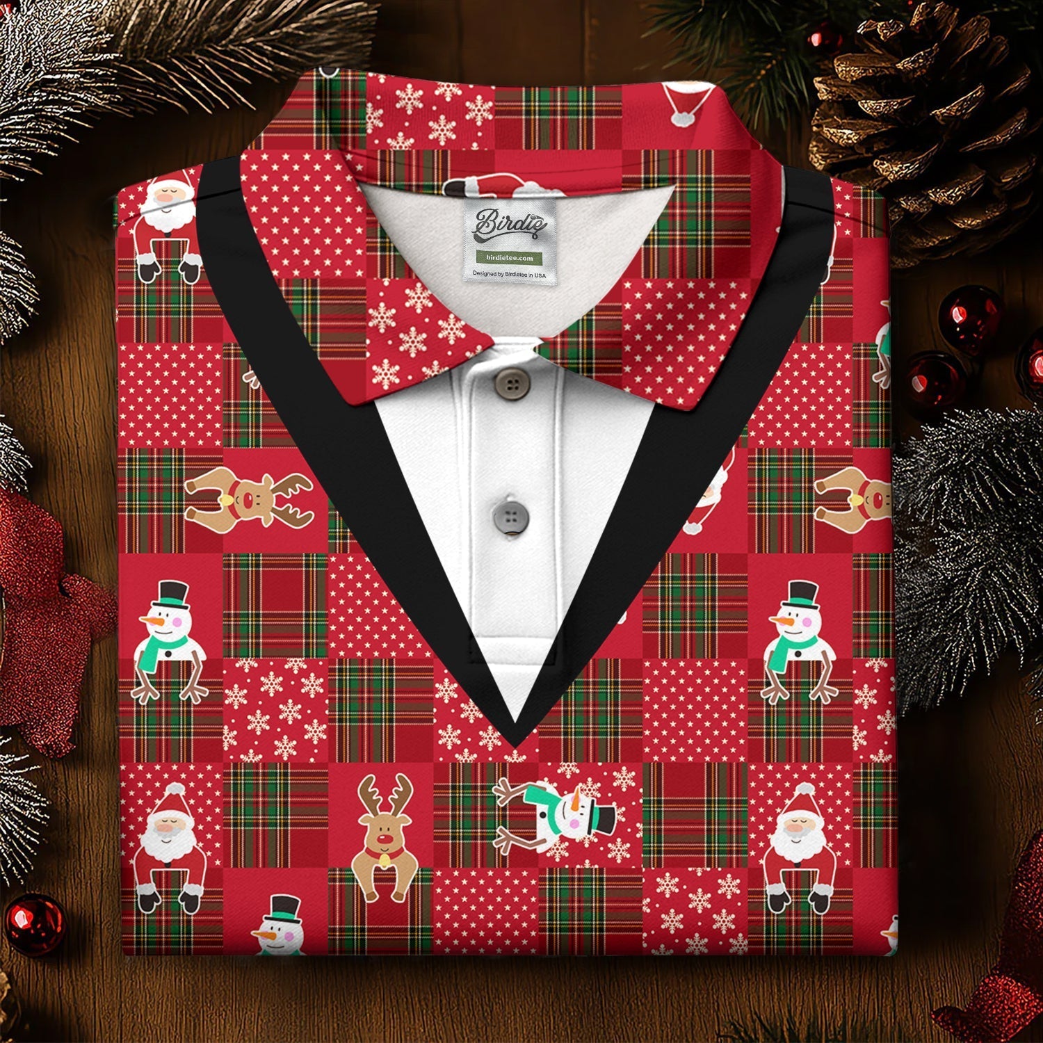 Red Plaid Funny Holiday Vintage Print Men's Golf Polo Shirtristmas Golf Shirt, Golf Gift For Men