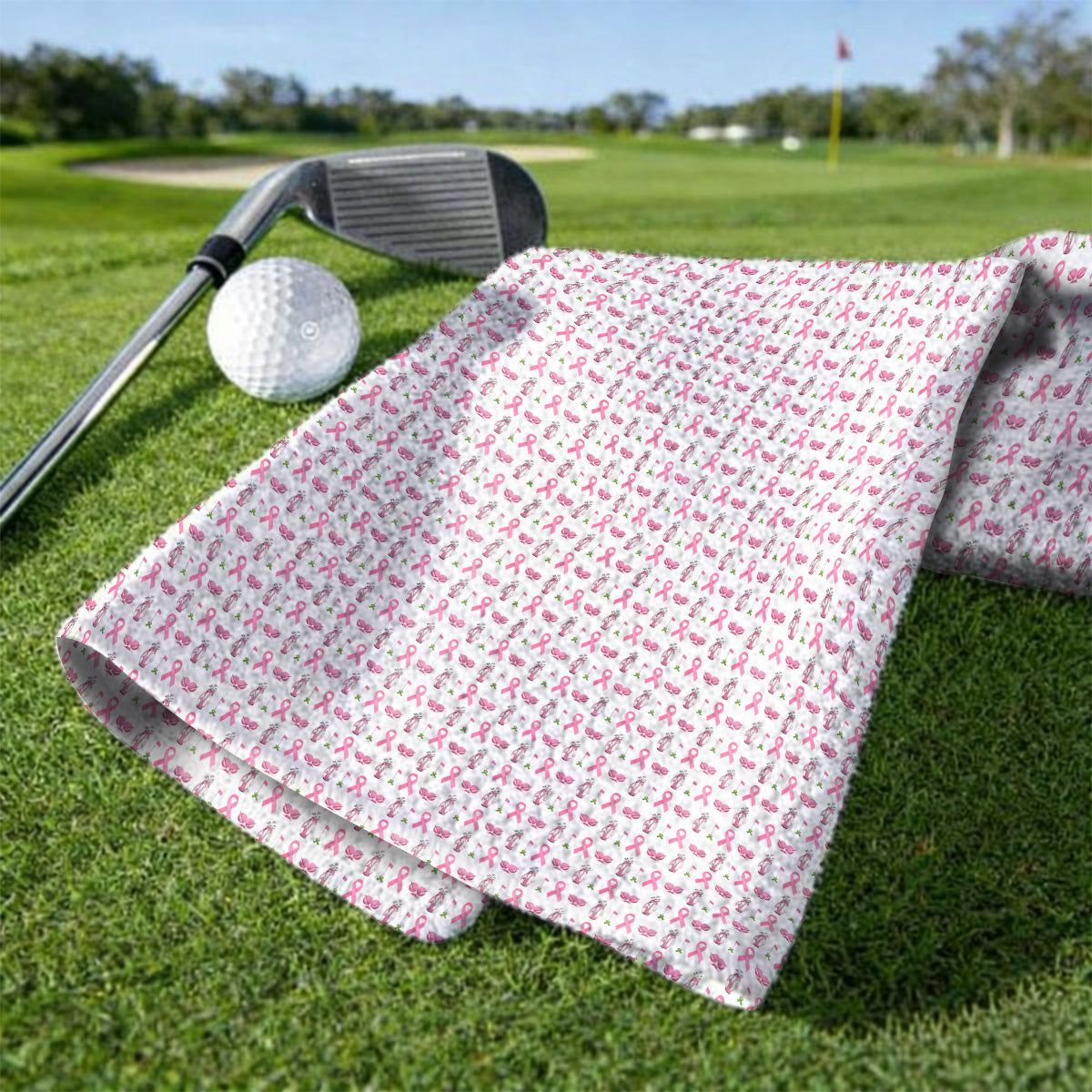 Breast Cancer Pattern Golf Towels, Pink Ribbon Golf Towel for Golf Lovers, Support Breast Cancer Awareness Gift