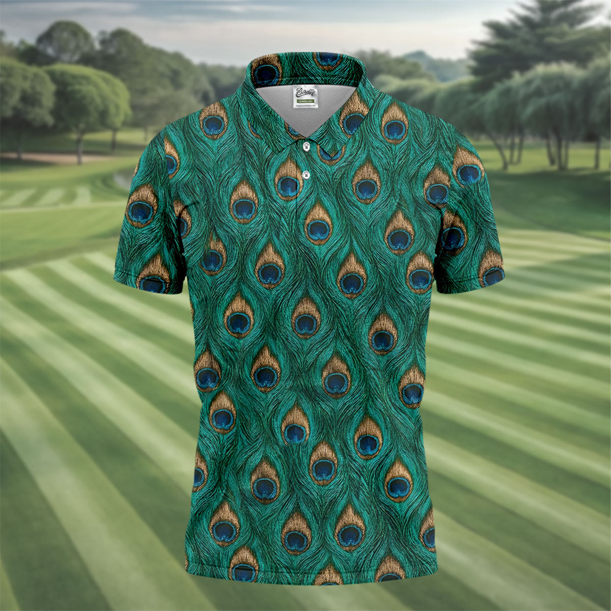 Peacock Feather Pattern Hawaiian Golf Shirt, Hawaiian Golf Shirt, Mens Golf Shirts, Golf Apparel For Men