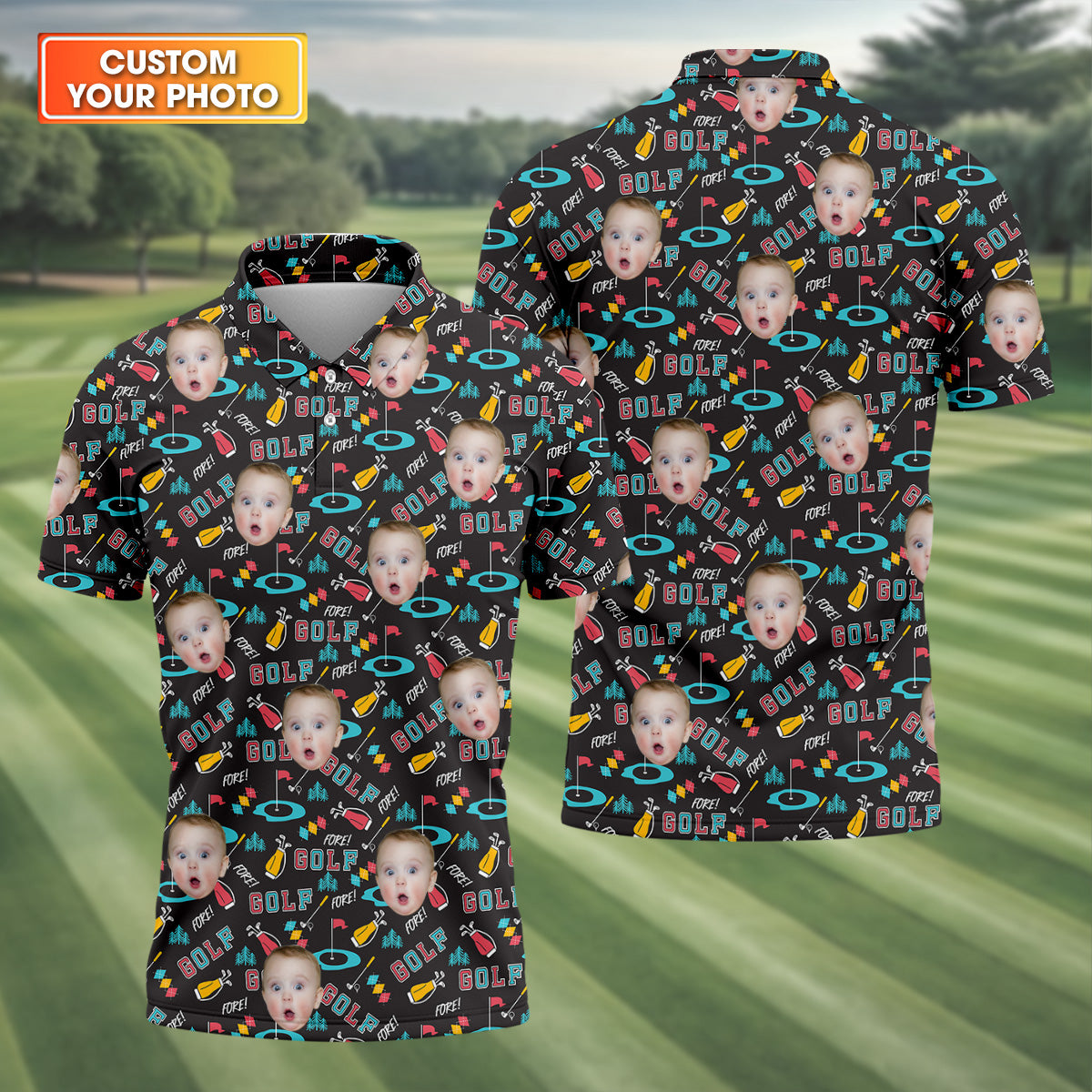 Custom Shirts With Faces, Funny Golf Polo ShirtGifts For The Golfing Dad, Golf Gift For Dad