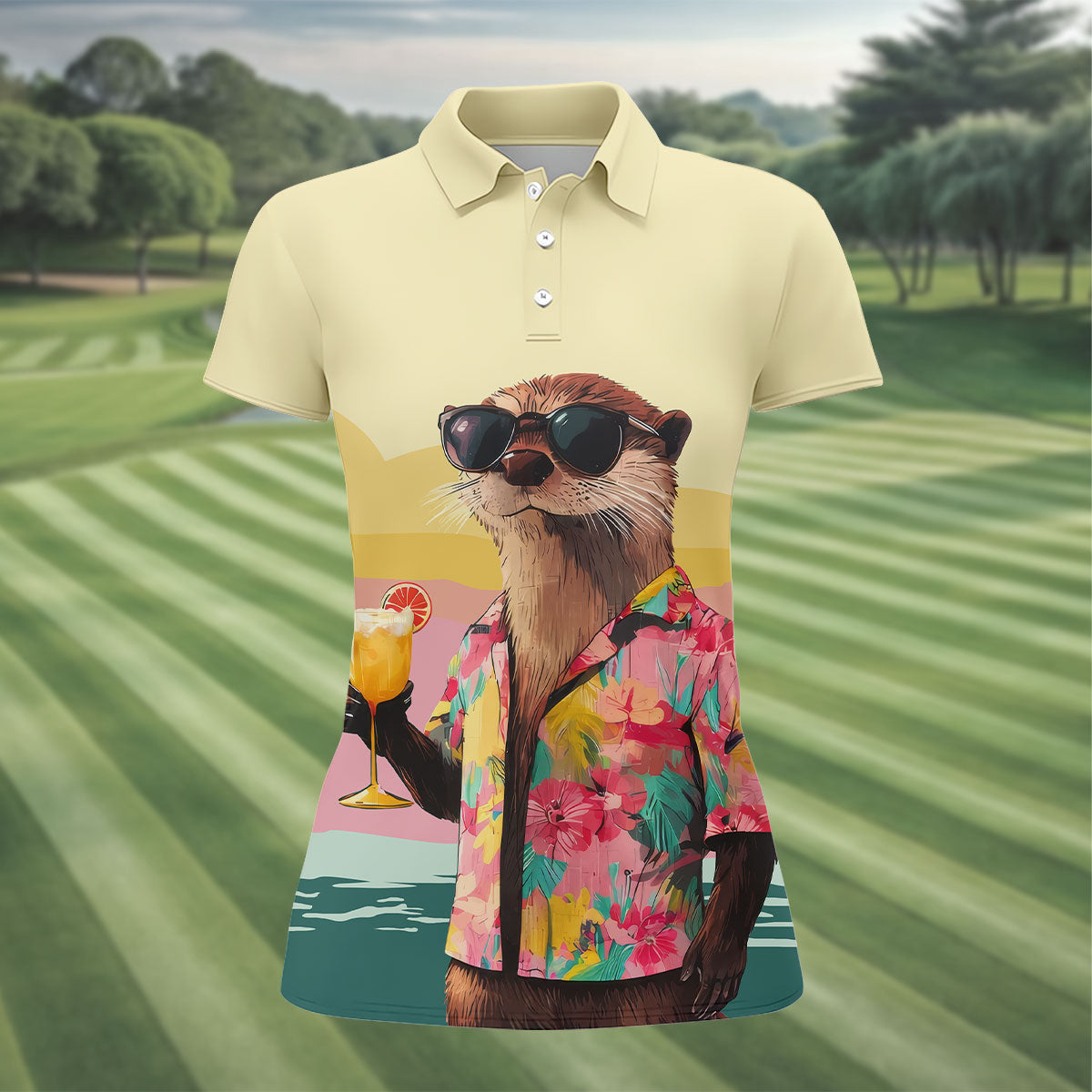 Funny Otter Tropical Theme Hawaiian Golf Shirt, Golf Shirt For Women, Golfing Apparel