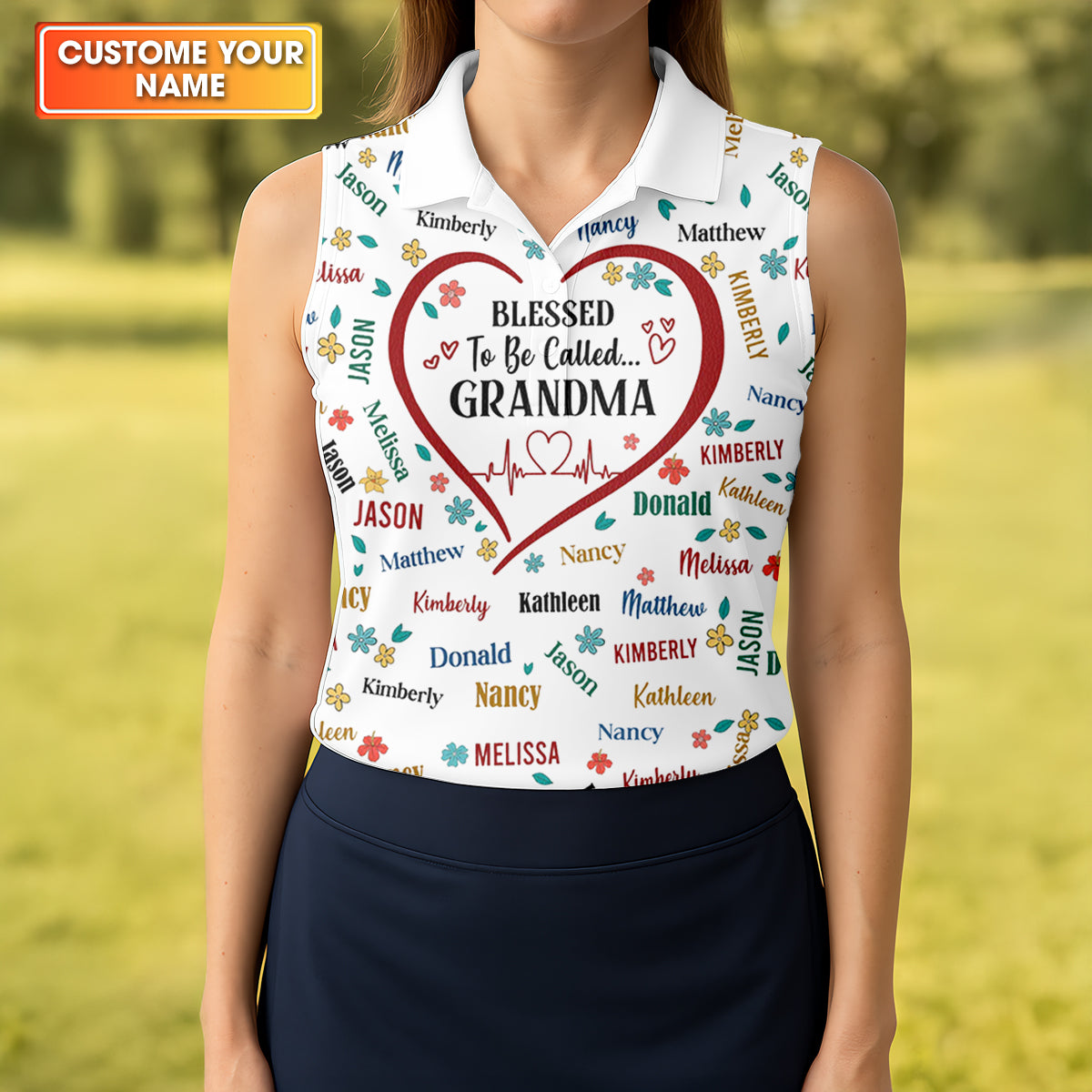 Blessed To Be Call Grandma Custom Name Women's Golf Tops, Cute Golf Outfit, Ladies Golf Polos, Golf Gift For Ladies