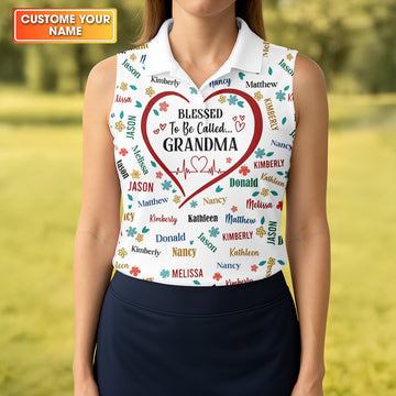 Blessed To Be Call Grandma Custom Name Women's Golf Tops, Cute Golf Outfit, Ladies Golf Polos, Golf Gift For Ladies