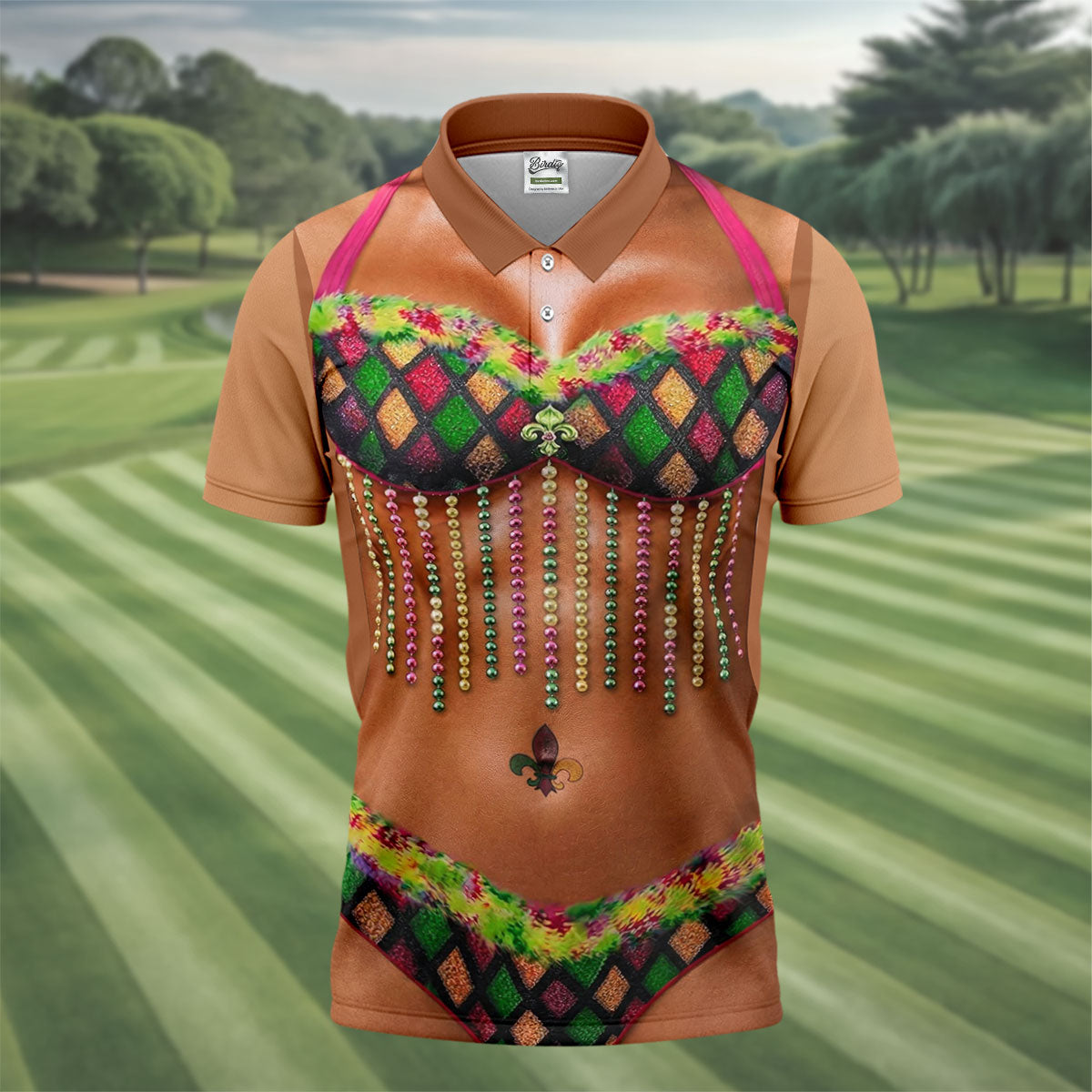 Muscle Body Funny Print Mardi Gras Golf Shirt, Fun Golf Shirts For Men, Polo ShirtFor Men, Golf Shirts For Men