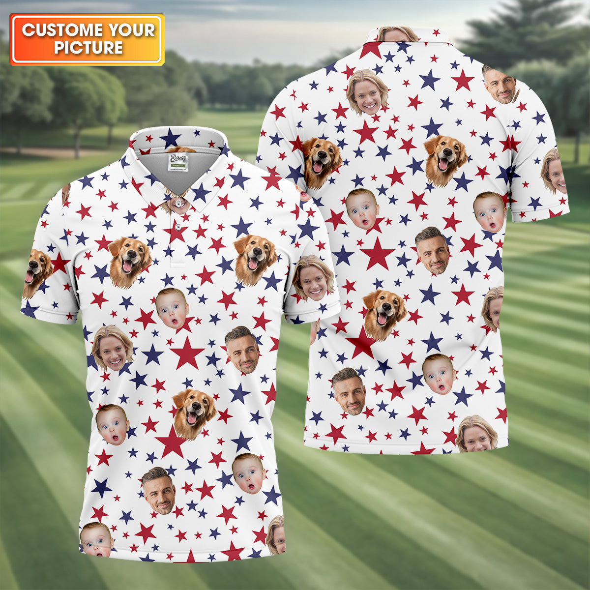 Custom Independence Days Shirts With Faces, 4th Of July Golf Polo, Men's Golf Polo ShirtIndependence Day Shirts