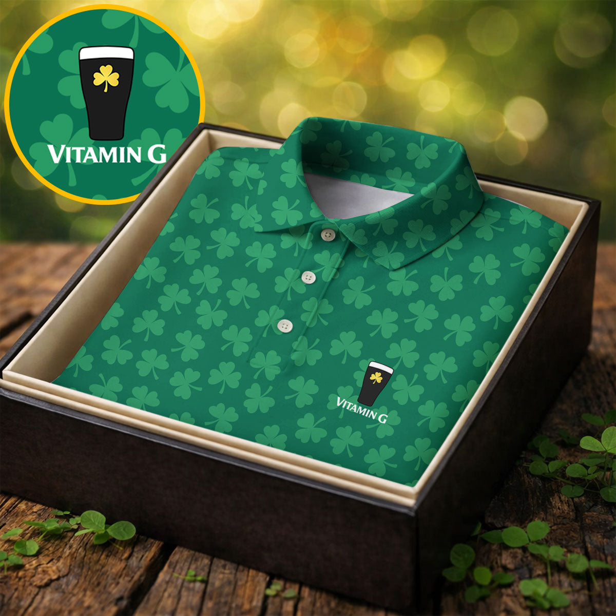 Vitamin G Shamrock Pattern Golf And Beer Green Golf Shirt, St Patrick's Day Golf Shirt, Polo ShirtFor Men